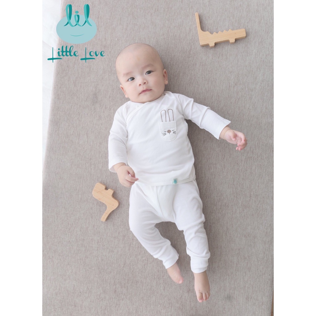 Lillte Love - Bộ cài lệch sơ sinh vải tăm cho bé trai, bé gái từ 0 đến 6 tháng ( Size 0.3 tặng kèm phụ kiện mũ, b