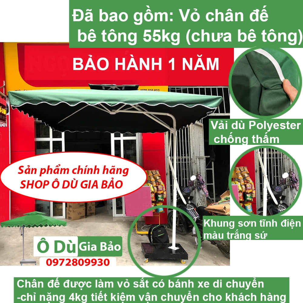 Ô Dù Lệch Tâm Mái Vuông 2M5X2M5 (Đã Bao Vỏ gồm chân đế) Sản Phẩm Nhập Khẩu Cao Cấp- Bảo Hành 1 năm