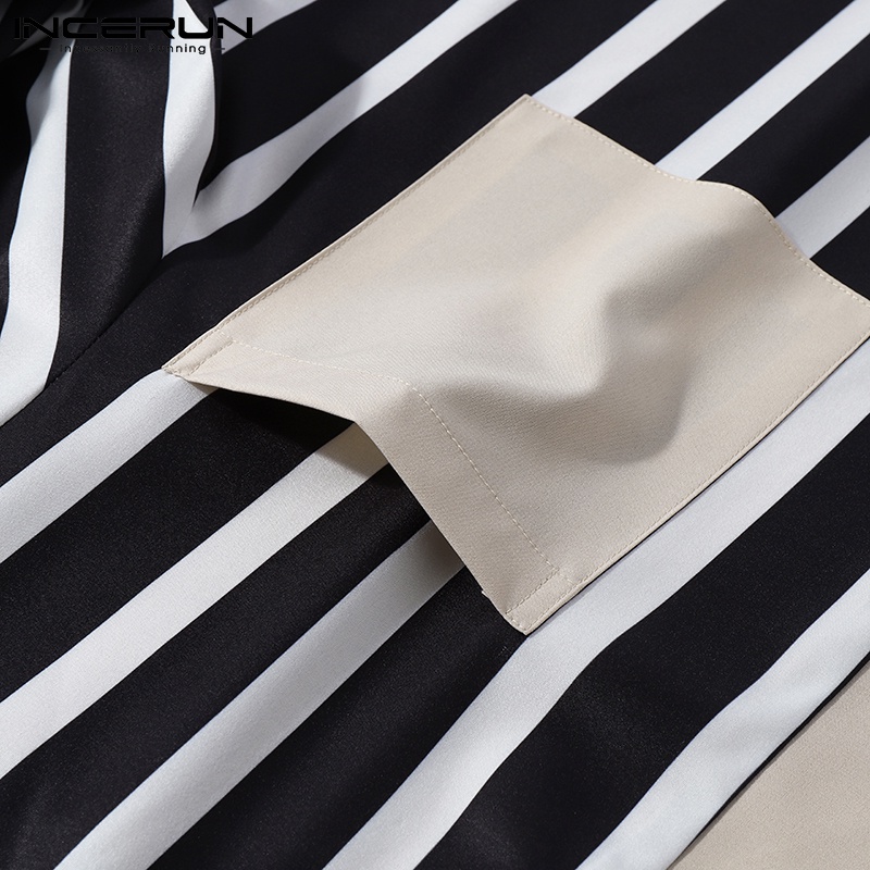 Áo sơ mi INCERUN tay dài cổ chữ v thời trang sành điệu cho nam