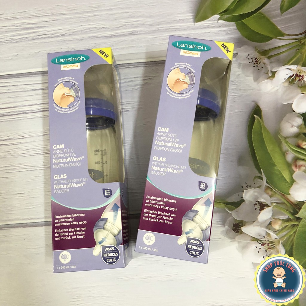 Bình sữa lansinoh momma thuỷ tinh 160ml và 240ml ( HÀNG CHÍNH HÃNG )