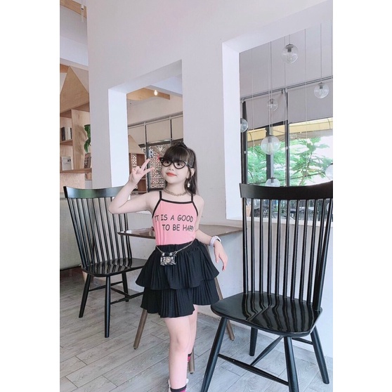 set áo thun hai dây kèm chân váy cho bé gái từ 2-12 tuổi | BigBuy360 - bigbuy360.vn