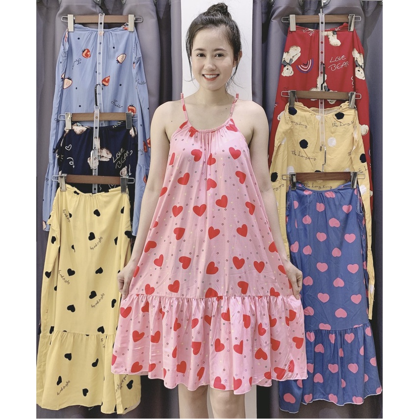 Váy Lanh Bầu 2 dây | Free size (45-65kg) - Chất Lanh mềm mát mặc nhà thoải mái