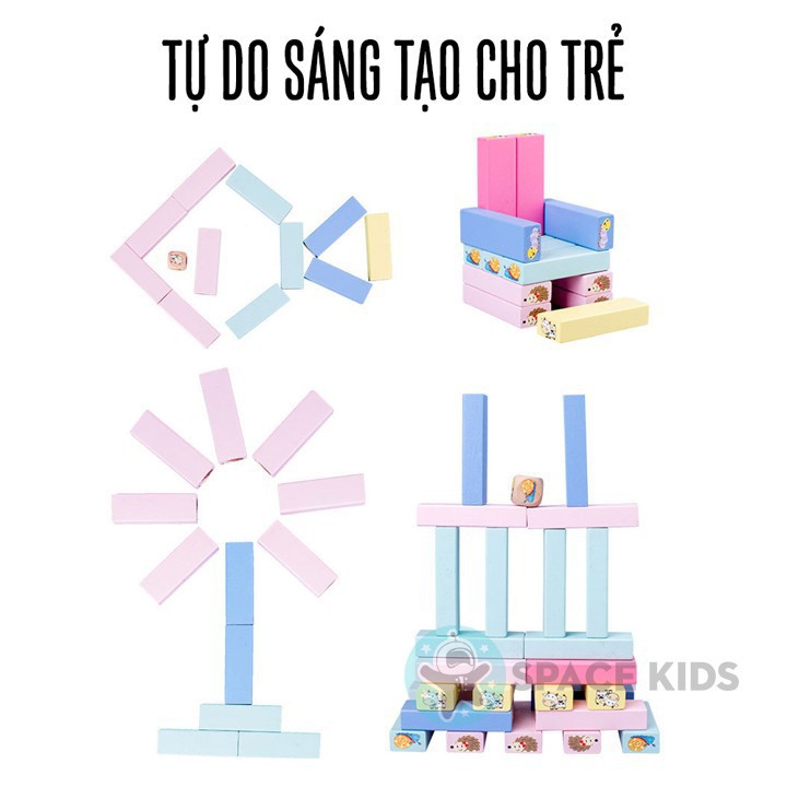 Đồ chơi cho bé Rút gỗ 51 chi tiết cao cấp kèm xúc xắc in hình con vật, đồ chơi thông minh Space Kids