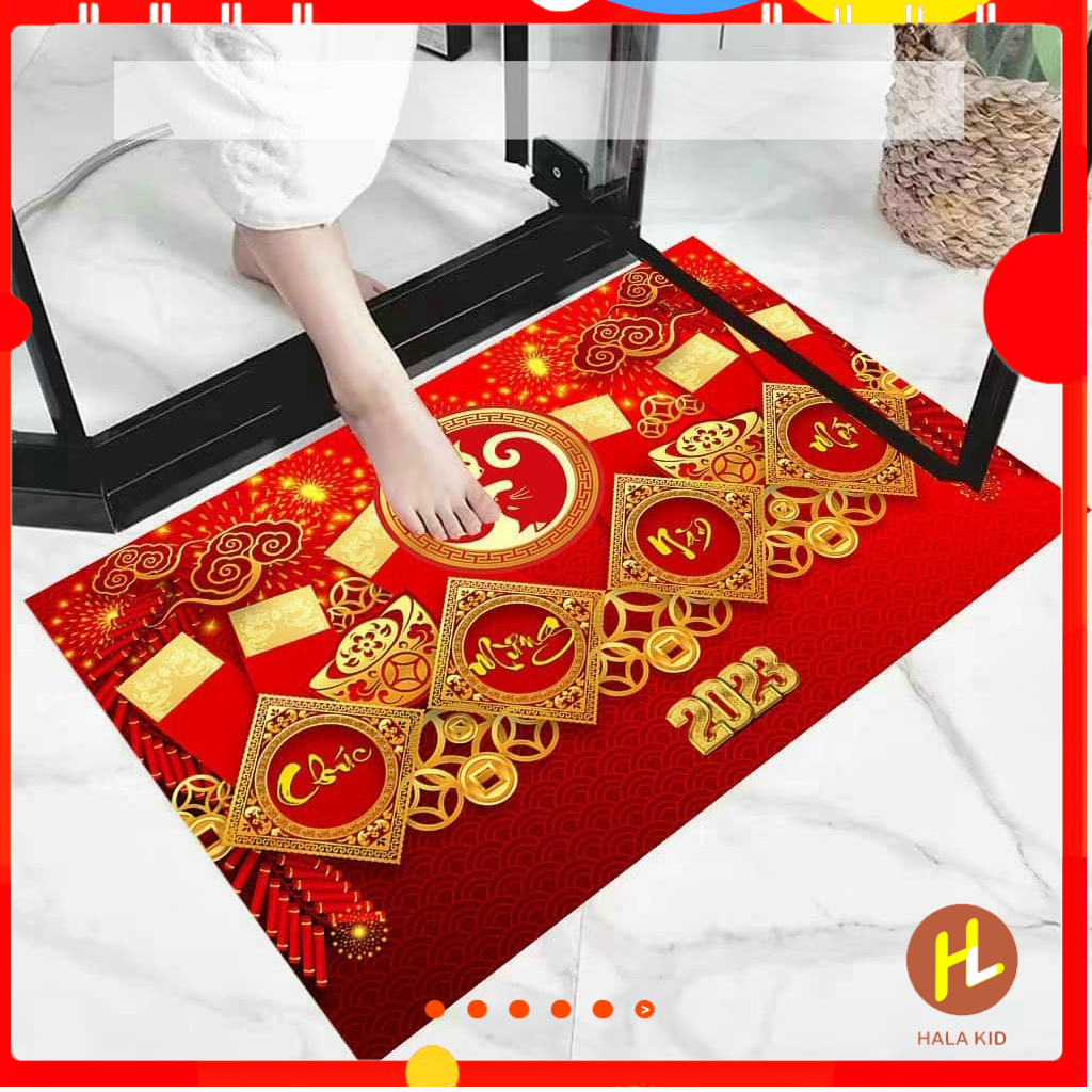 Thảm lau chân tết 3D sắc đỏ Quý Mão 2023- 40x60cm