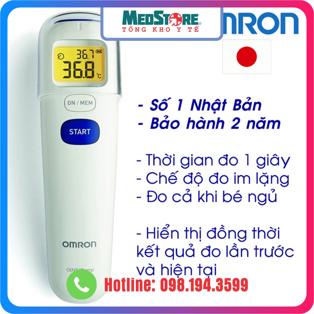 Nhiệt kế điện tử đo trán, Omron MC-720 [Chính Hãng Nhật Bản] - máy đo thân nhiệt, đo bề mặt vật thể