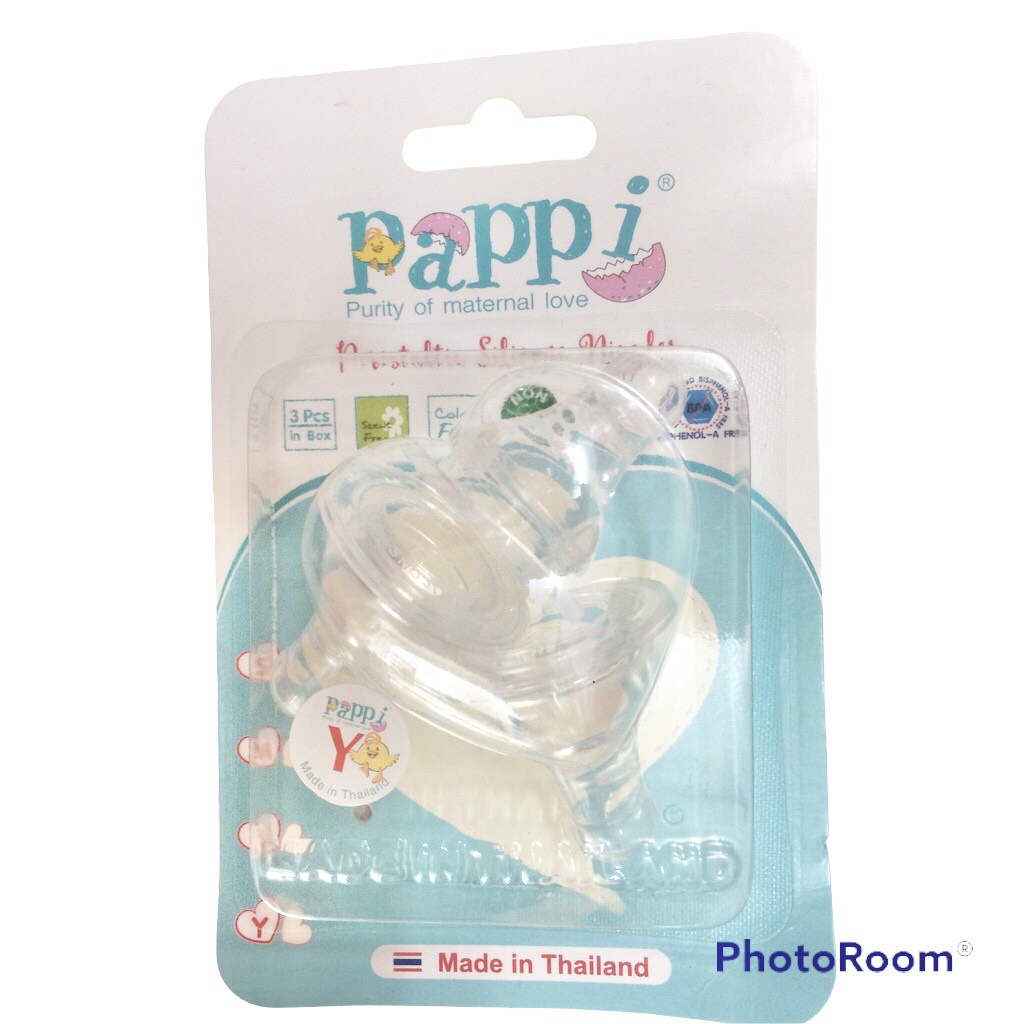 Núm vú cổ hẹp Silicone siêu mềm PAPPI Thailand (VĨ 3 cái)