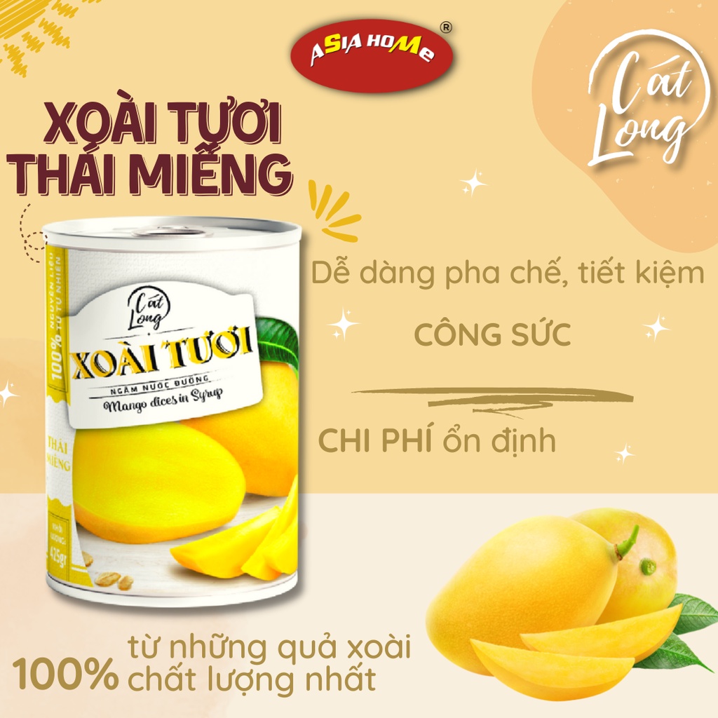 1 thùng 6 lon Xoài tươi nước đường Asia Home Cát Long 425gr