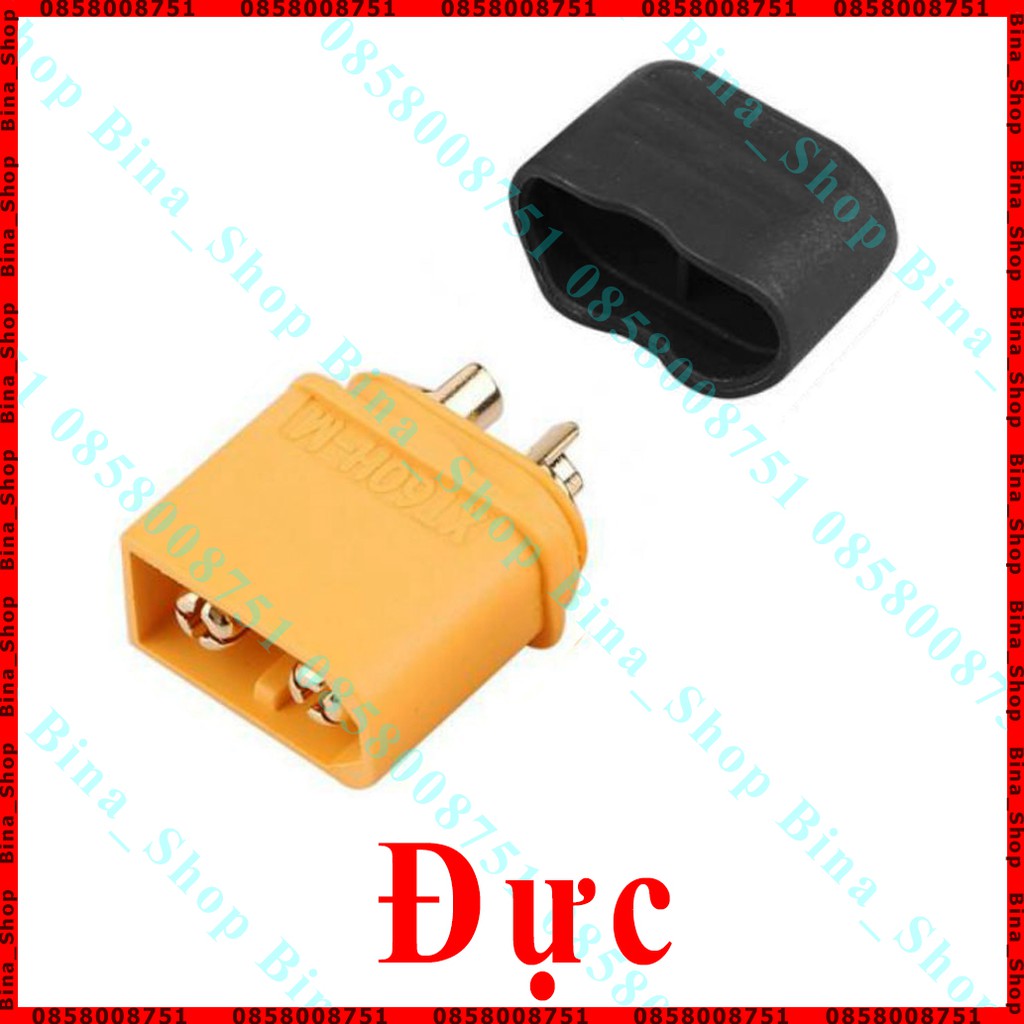 Jack XT60H Amass 60A kèm nắp chụp, Jack pin Lipo XT60 đực/cái