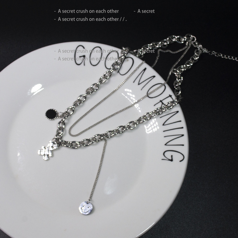 vòng cổ Hai Lớp Mặt Hình Mặt Cười Dễ Thương Phong Cách Hip Hop