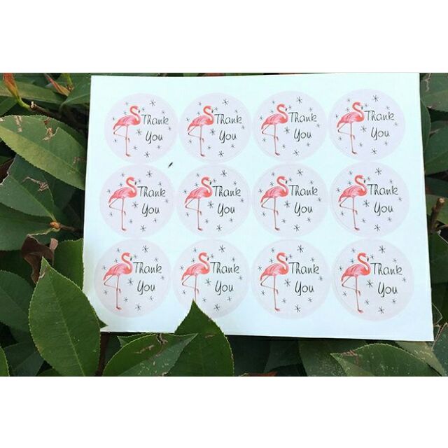 Tem dán,sticker chữ kèm sếu đỏ ( 12c)