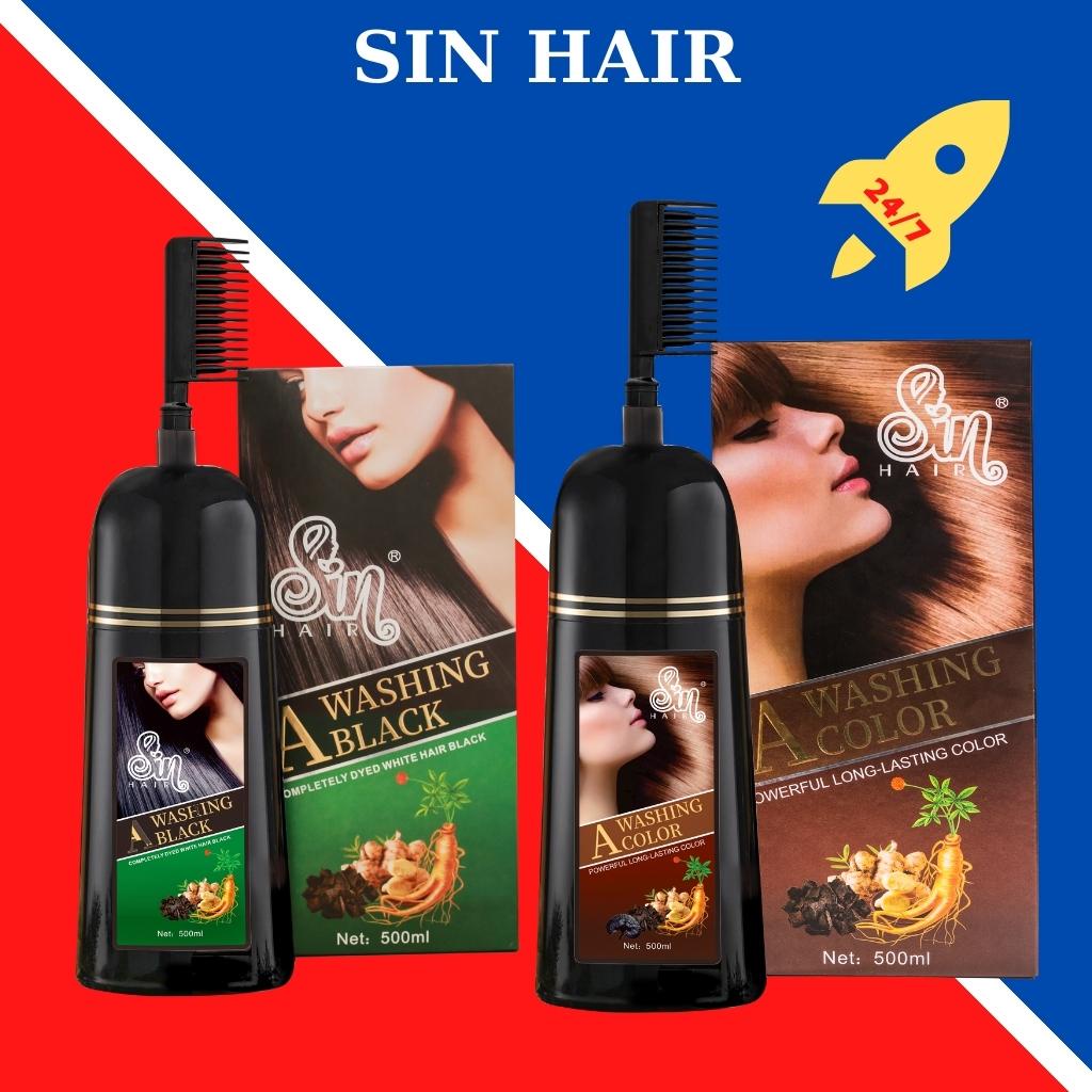 Dầu Gội Phủ Bạc Sin Hair - Dầu Gội Nhuộm Tóc Phủ Bạc Đen, Nâu Tóc Số 1 Nhật Bản 500ml
