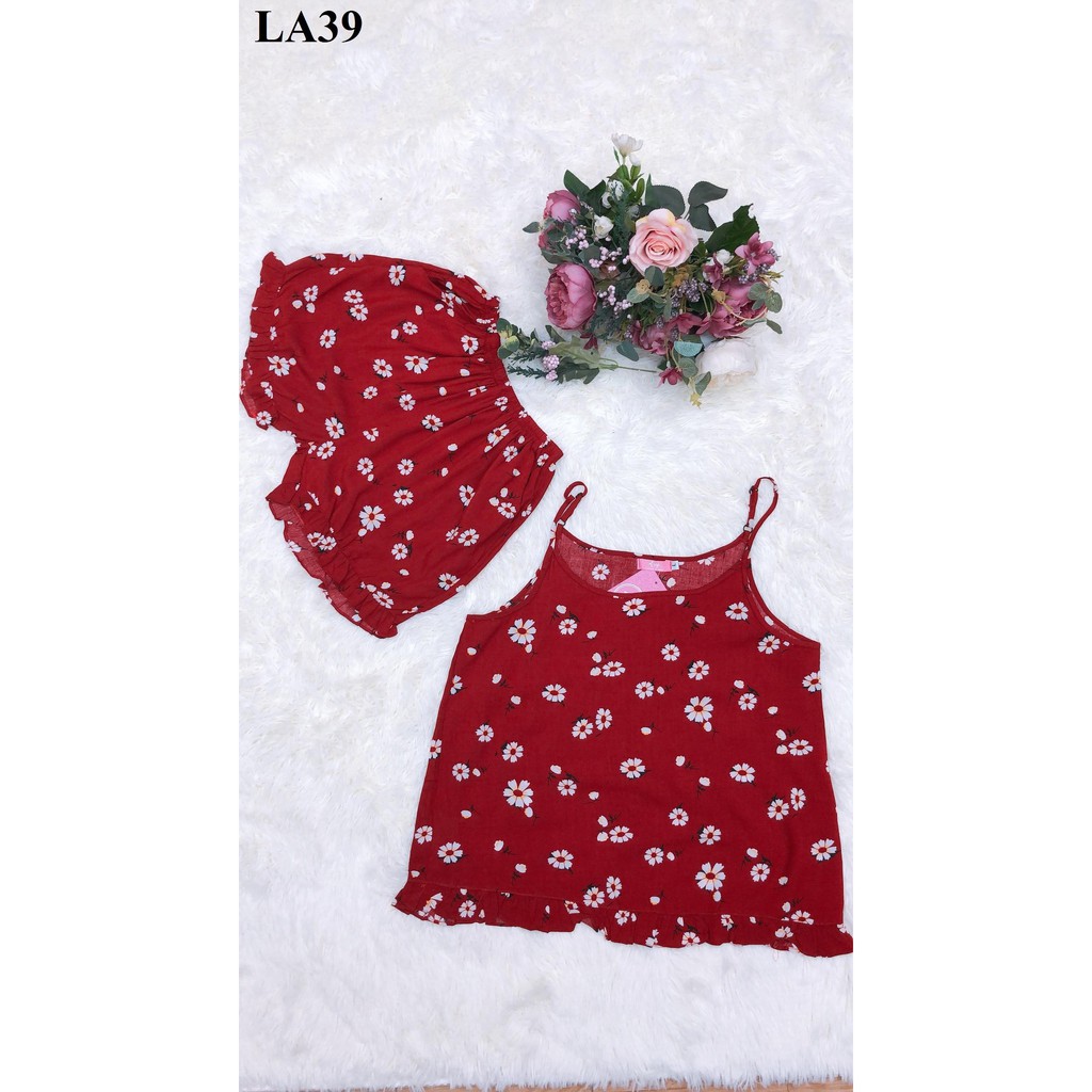 Bộ đùi cộc 2 dây lanh thái họa tiết hoa to | BigBuy360 - bigbuy360.vn