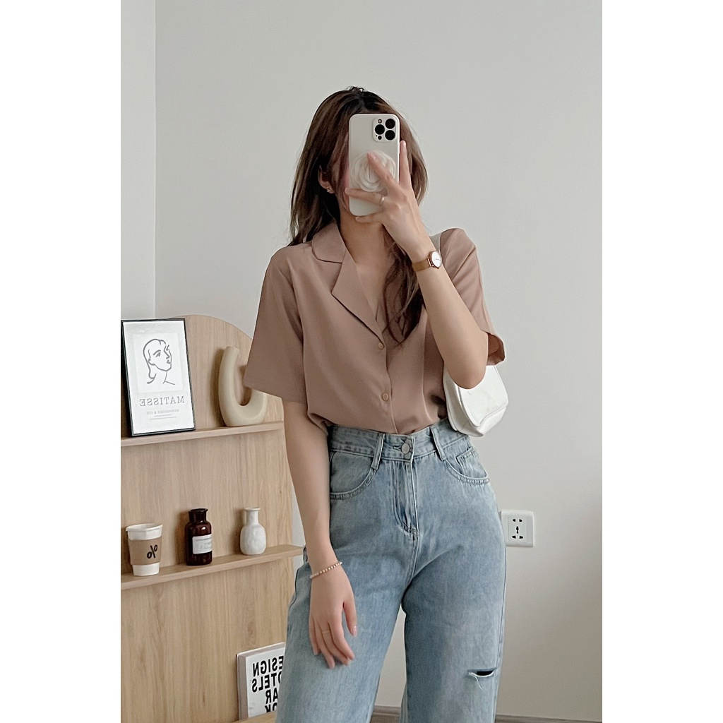 [SẴN/VIDEO] ÁO SƠ MI CỔ VEST BASIC SIÊU XINH LỤA HÀN