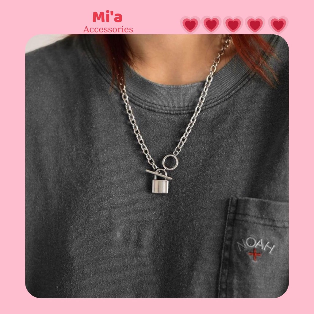 Dây chuyền bằng thép titan mặt ổ khóa cá tính Unisex cho nam nữ