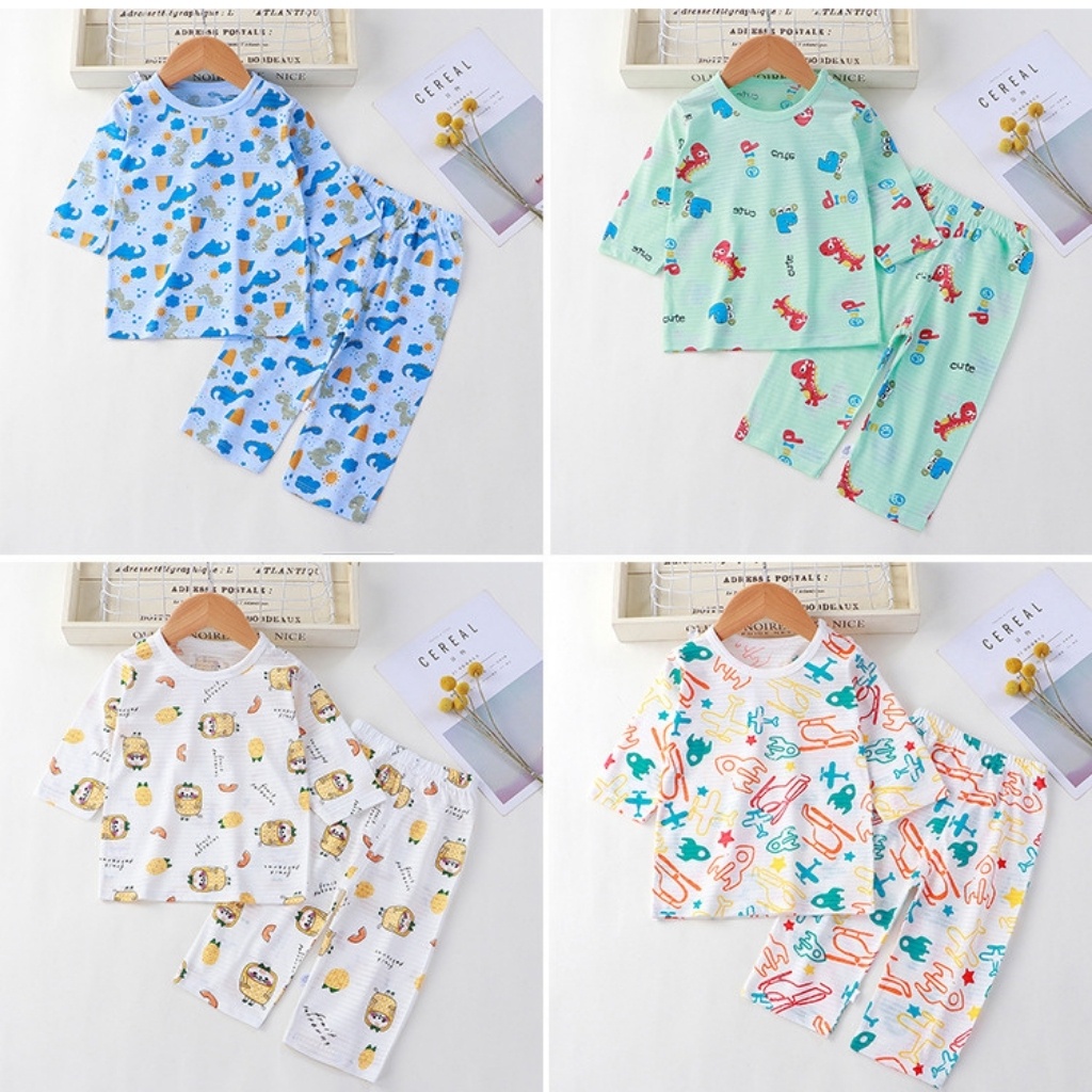 Bộ quần áo tay lửng cho bé, bộ đồ ngủ cotton mát lạnh kiểu mới, hàng Quảng Châu mềm, mịn, mát, từ 1 đến 8 tuổi (7-25kg)