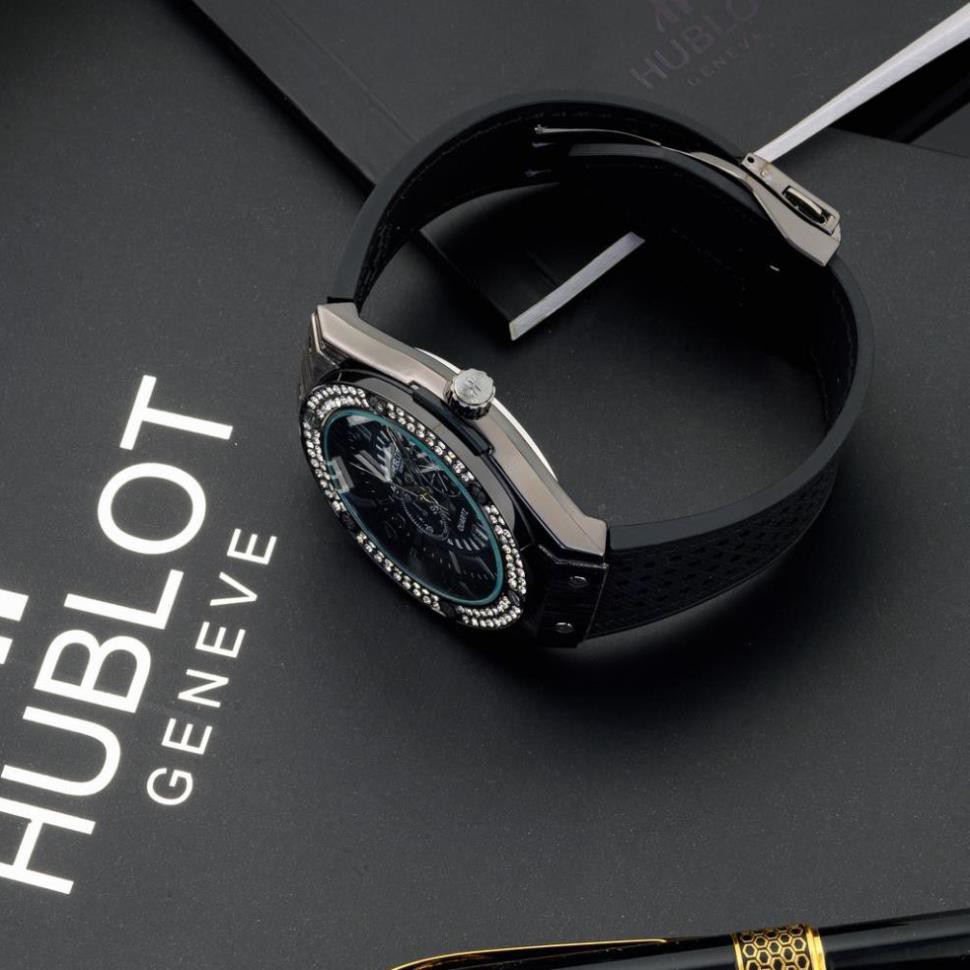 Đồng hồ nam Hublot mặt tròn size 42 caro cao cấp dây da chống nước DH204  shop105