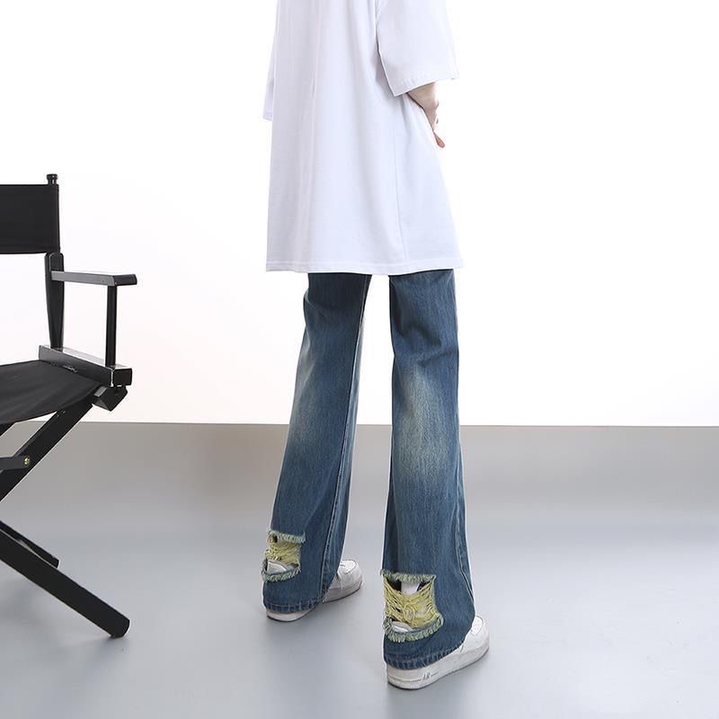 Quần Jeans Ống Rộng Thiết Kế Xẻ Rách Phong Cách Retro Đường Phố Cho Nam Size S-3Xl
