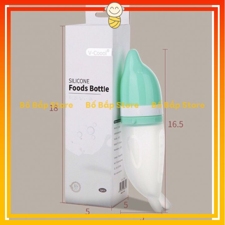 Bình Thìa Silicon VCOOL  ⚡Tặng Kèm Núm Nhai Hoa Quả⚡ Tập Ăn Dặm Chống Hóc Siêu Mềm