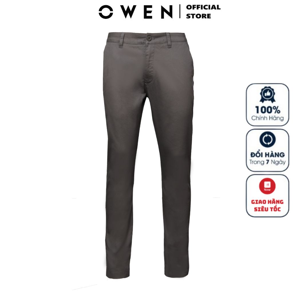 Quần Kaki Nam Owen QKSL220496 Quần Dài Thô Khaki Cao Cấp Chính Hãng Màu Xám Dáng Slim Fit Ống Côn Vải Cotton Mềm Mát