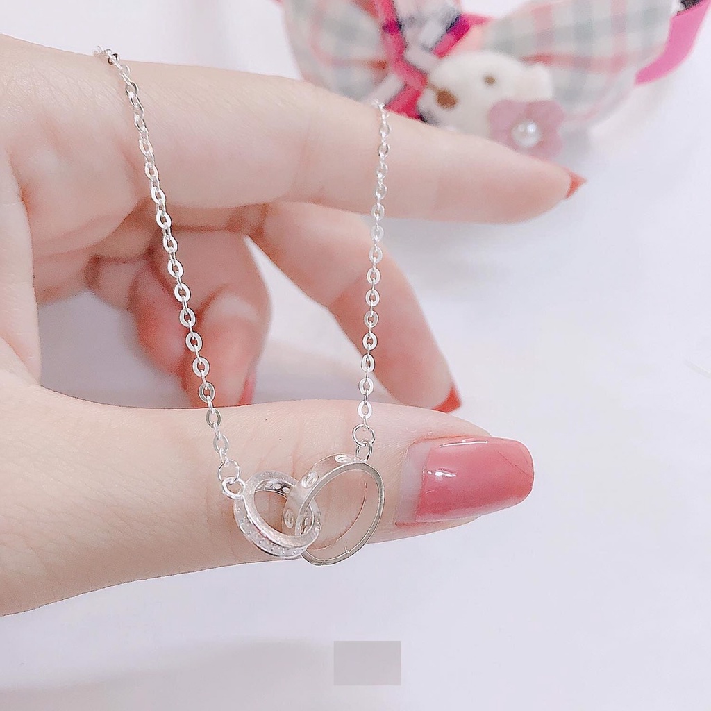 Dây chuyền bạc nữ Evasilver, mặt 2 hình tròn lồng nhau, Vòng cổ chất liệu bạc ta sang trọng