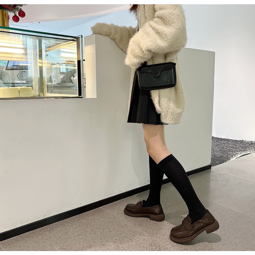 Giày Búp Bê Nữ Giày Loafer Đế Thấp 3 Phân Mũi Vuông Phong Cách Nhật Bản