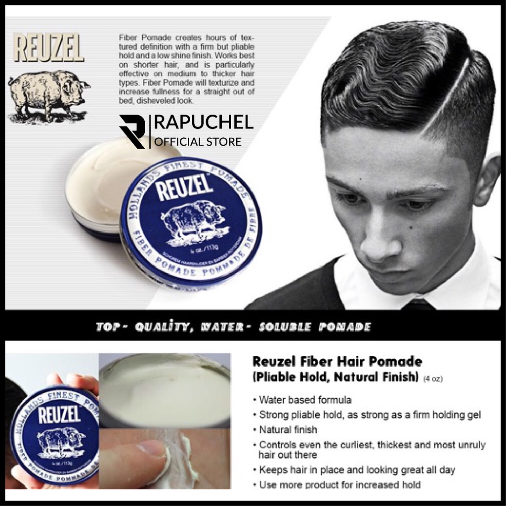 Sáp vuốt tóc nam Reuzel Fiber Pomade 113g chính hãng giữ nếp cao cấp Rapuchel Store RF01