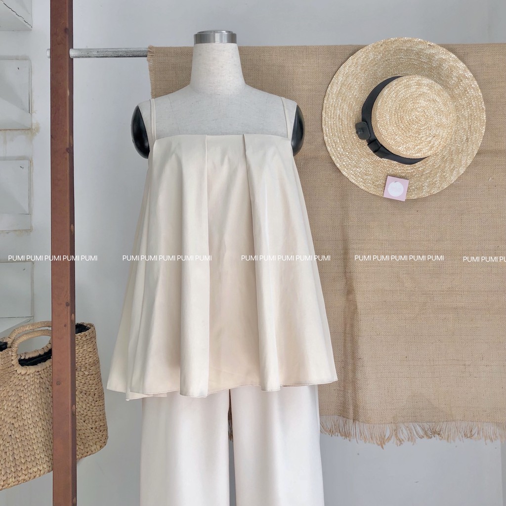 [Mã WASKT304 giảm 15% tối đa 30K đơn 99K] Áo 2 dây xếp ly ngực 2 màu freesize Pumi | BigBuy360 - bigbuy360.vn