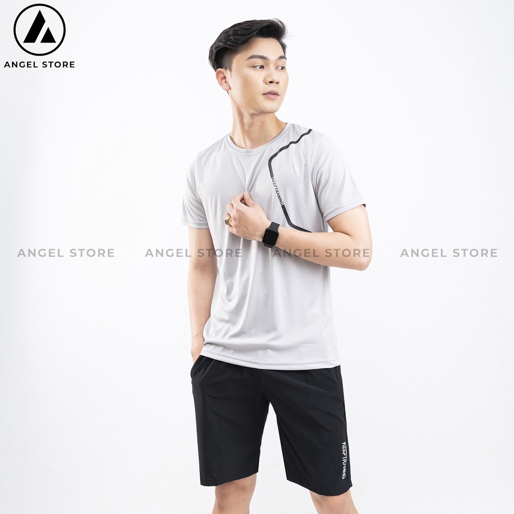 Bộ quần áo thể thao nam KEEP TRAINING, sét áo thun quần đùi nam ANGEL STORE mặc nhà, đi chơi đều đẹp