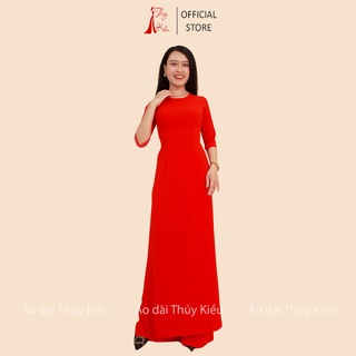 Áo dài trơn lụa Nhật cổ tròn màu đỏ cam AK29