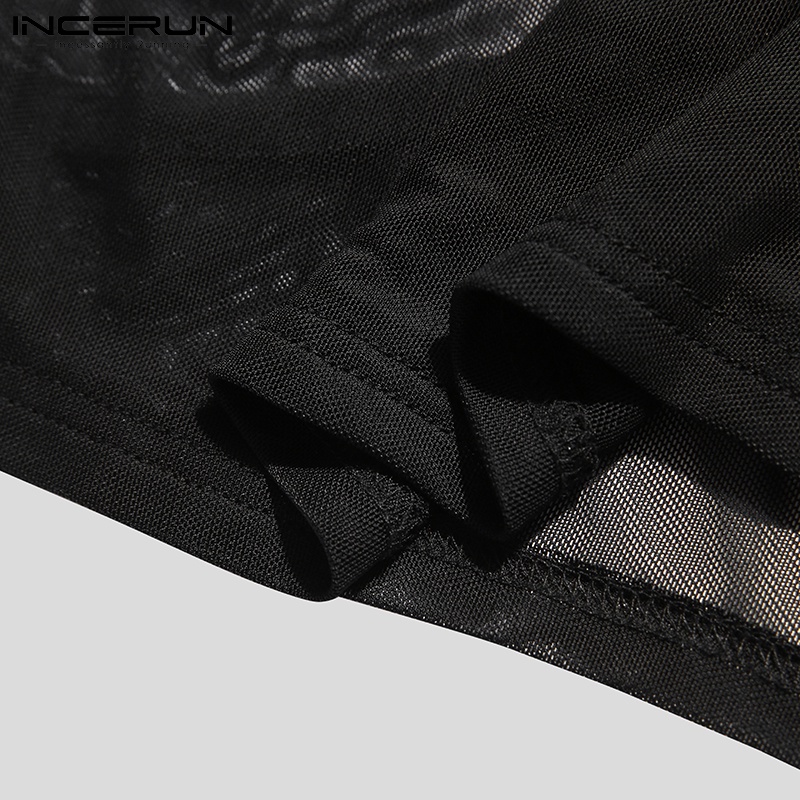 Áo croptop nam INCERUN tay ngắn khoét lỗ cổ tròn dạng lưới xuyên thấu gợi cảm