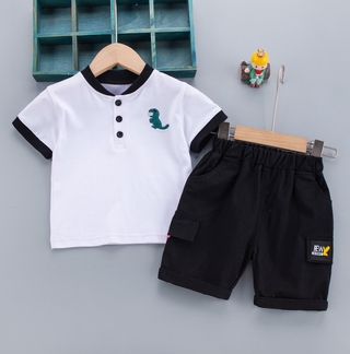 Set Đồ 2 Món Áo Thun Tay Ngắn & Quần Short In Hình Khủng Long Cho Bé Trai Từ 0-6 Tuổi