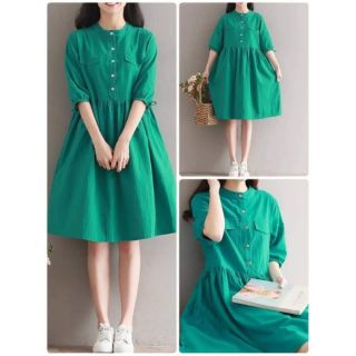 Đầm babydoll xanh lá cổ trụ