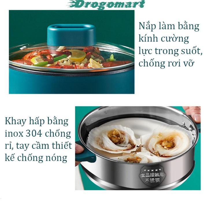 Nồi Điện JIASHI Đa Năng Hấp Nấu, Chiên Xào 2L, 3L, Phủ Lớp Chống Dính, Thân Nồi Cách Nhiệt Chống Bỏng