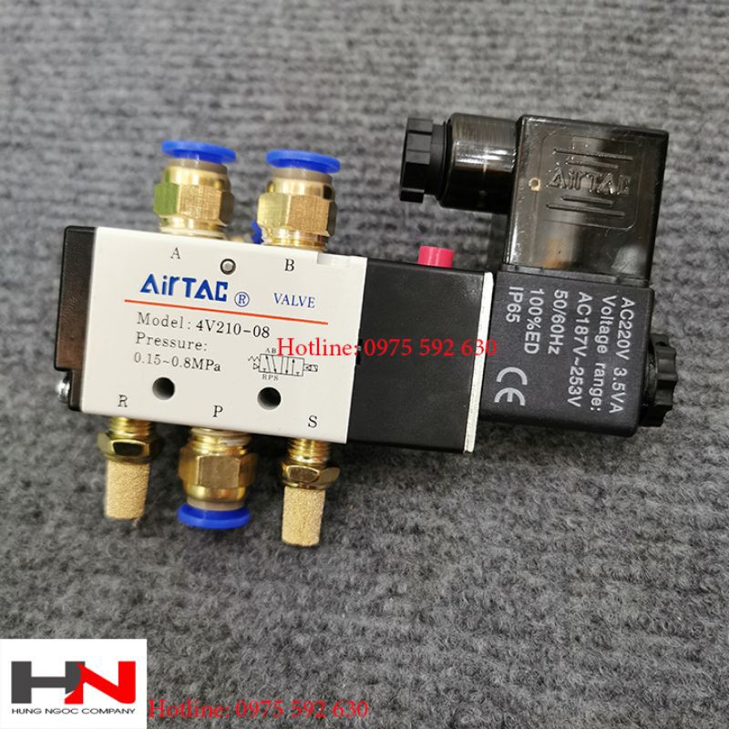 Bộ van điện từ khí nén Airtac 4V210-08 điều khiển xi lanh điện 24v, 220v