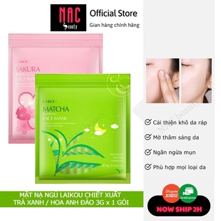Túi 15 gói Mặt nạ ngủ trà xanh hoa đào Matcha LaiKou