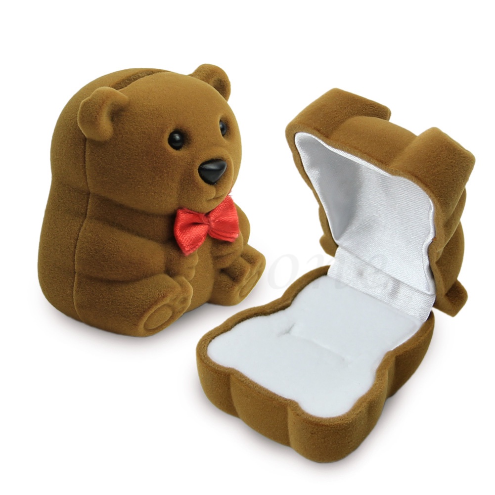 Flgo Hộp Đựng Nhẫn Bọc Nhung Hình Chú Gấu Xinh Xắn Tiện Dụng