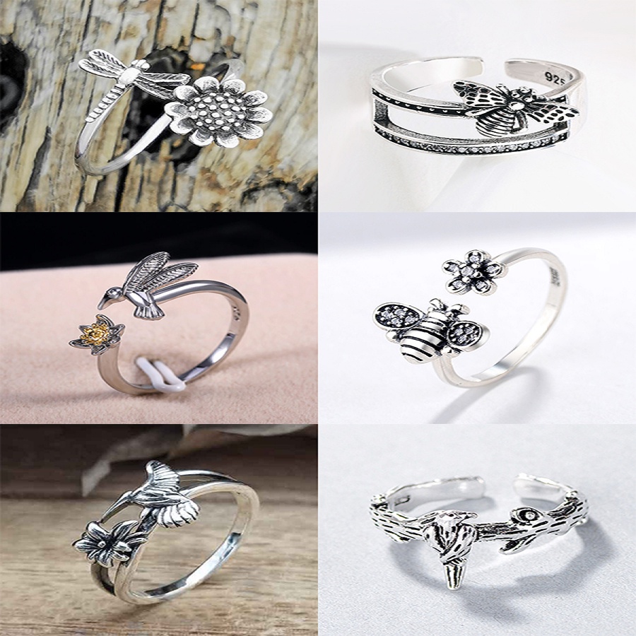 Nhẫn Hở Hình Hoa Hướng Dương / Chuồn Chuồn / Hoa Sen / Chim Ruồi / Hoa Sen / Hoa Hướng Dương Cổ Điển Có Thể Điều Chỉnh Cho Nam Và Nữ
