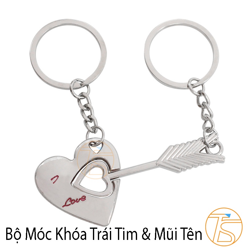 Combo Móc Khóa Hình Trái Tim Và Mũi Tên Có Kèm Khoen Làm Quà Tặng Sinh Nhật, Valentine 14/2