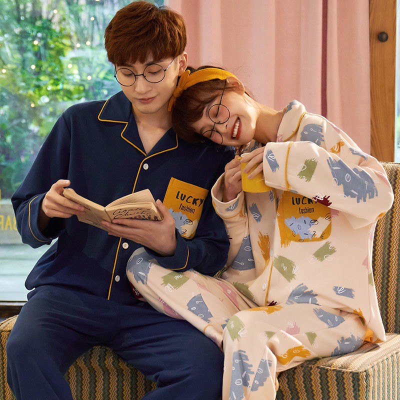 Bộ Đồ Ngủ Pijama áo nữ đồ bộ pyjama Đồ mặc nhà Pijama Bộ Đồ Ngủ Vải Satin Cotton Phong Cách Hàn Quốc Cho Nữ Đồ ngủ đôi đồ mặc nhà thu đông lụa cặp đôi cao cấp nam