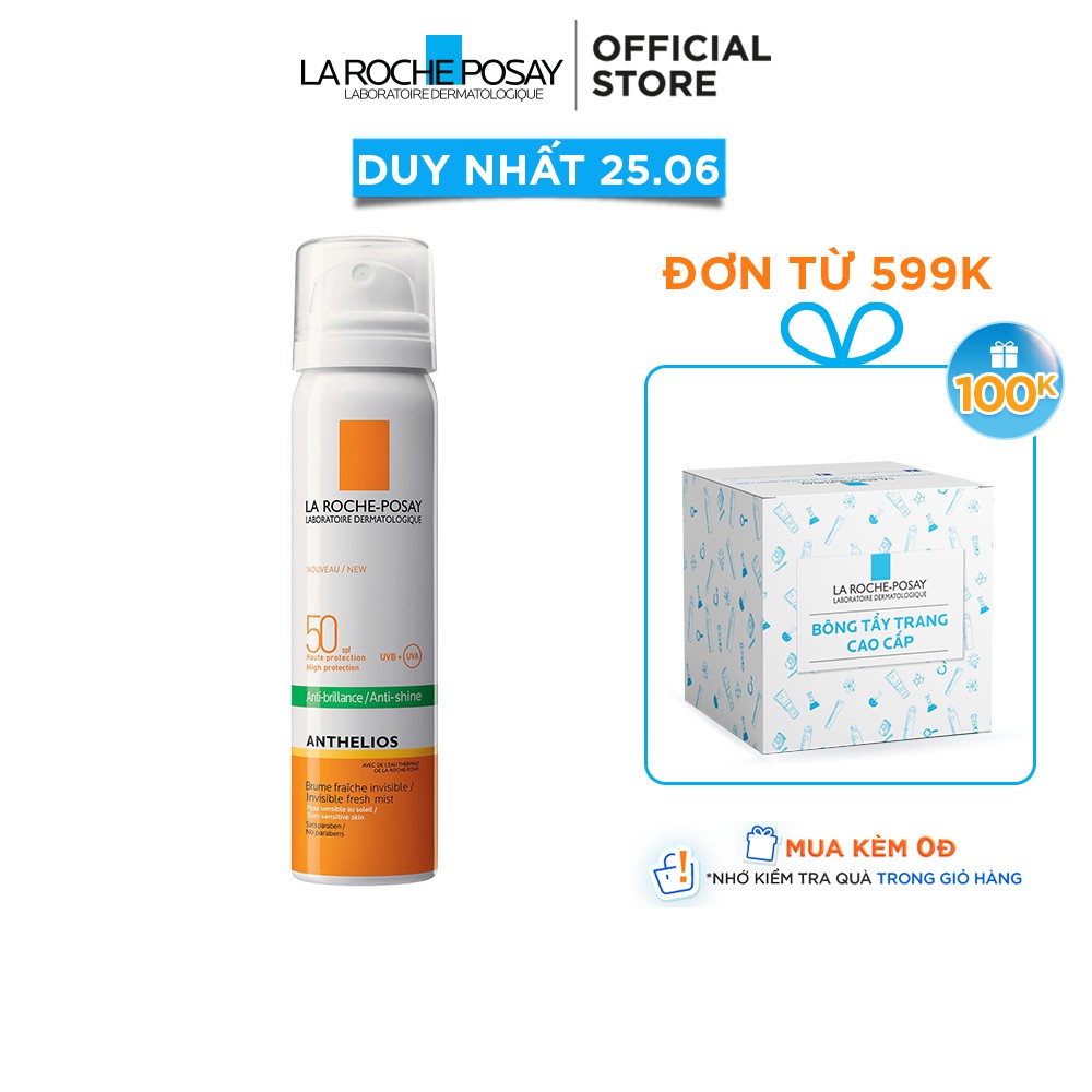 Xịt Chống Nắng Kiểm Soát Bóng Nhờn &amp; Bảo Vệ Da Trước Tác Hại Của UVA &amp; UVB SPF50 La Roche-Posay Anthelios 75ml