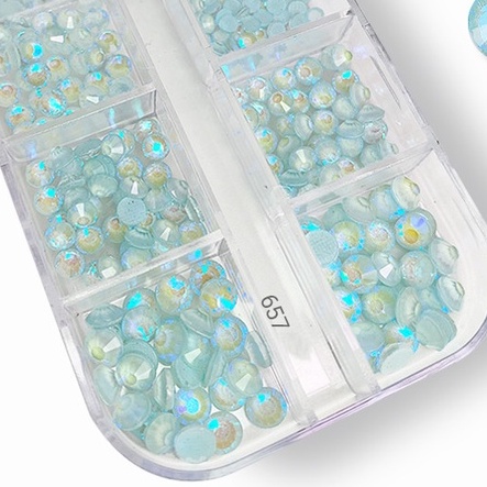 Đá Chân Lưới Nail 12 Khía Màu Nước Gạo Light Blue Fluorescence Đính Móng ANGELICA 657