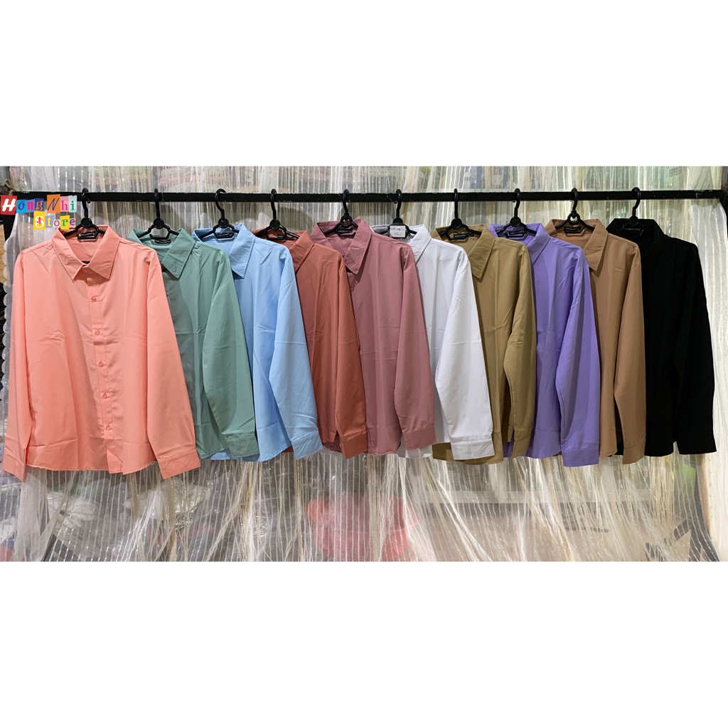 SƠ MI TRƠN DÁNG RỘNG BASIC UNISEX TAY DÀI MÀU TAN - MM | BigBuy360 - bigbuy360.vn