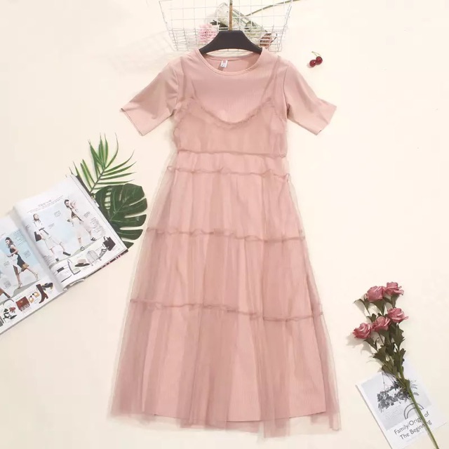 Đầm ren lưới 2 dây không lót mặc kèm với đầm hoặc bikini đi biển Yura Store DK01