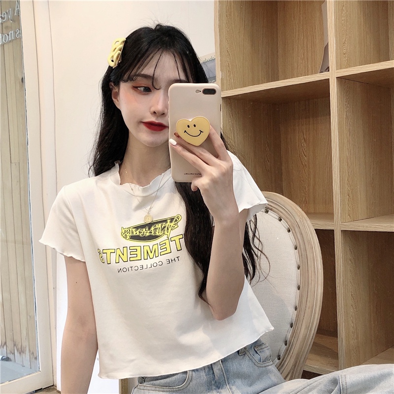 Áo Thun Ngắn Tay Lưng Cao Dáng Rộng Thời Trang Mùa Hè Cho Nữ