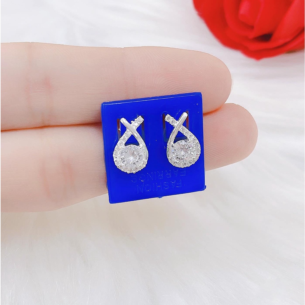bông tai nữ đính đá , bạc chuẩn sáng , full box  - bạc nguyên chất