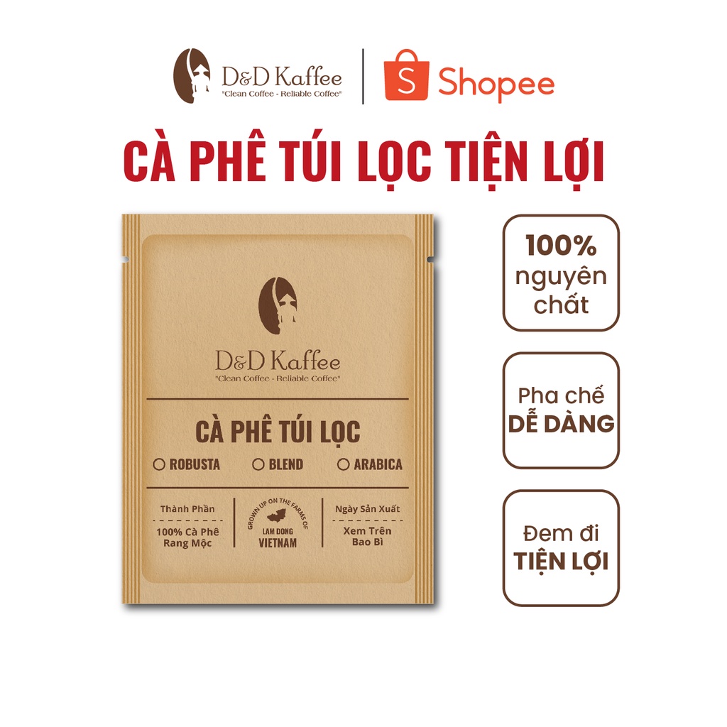 Cà Phê Phin Giấy Nguyên Chất Rang Mộc D&amp;D Kaffee - Tiện lợi đi du lịch - 12gr/Túi