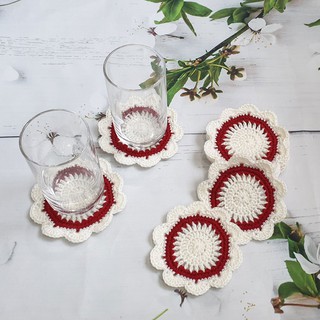Lót ly cốc, lót trang trí bằng sợi len, cotton 9.5cm mẫu Noel