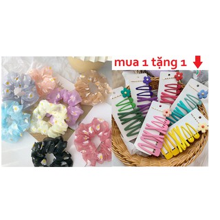 Buộc tóc hoa cúc vải voan đủ màu lựa chọn TẶNG 1 BỘ SÉT 7 KẸP TÓC
