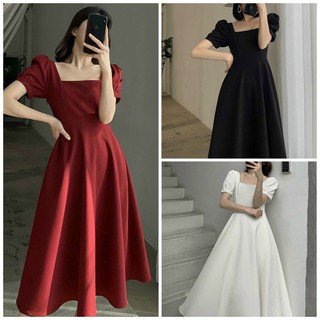 Đầm váy xoè cổ vuông tay ngắn 3 màu