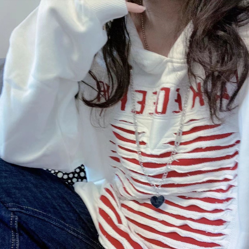 【ZHELIHANGFEI】Áo Hoodie Rách Trái Tim Form Rộng Theo Phong Cách Preppy Dễ Phối Đồ